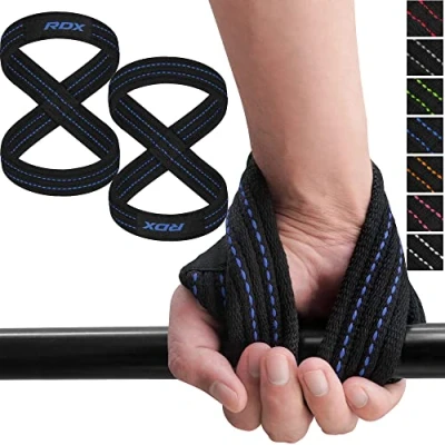 Obrázek RDX Tažné pomůcky, silový trénink, kulturistika, figurka 8, vzpírání, ochrana zápěstí, polstrovaná, powerlifting, fitness posilovací popruhy, ženy, muži, deadlift up grip