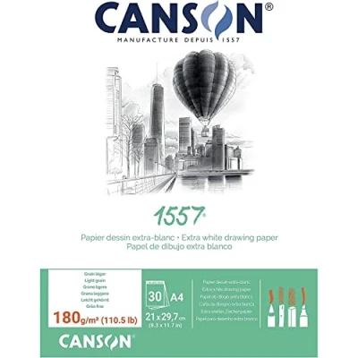 Obrázek CANSON Kreslicí papír 1557® lepený hlavou, DIN A4 21 x 29,7 cm, 30 listů, 180 g/m², lehce zrnitý