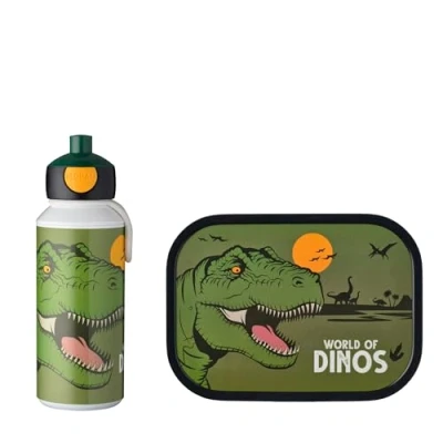 Obrázek Mepal Lunch Set Campus sada na oběd pro děti s Pop up lahví pití &amp; obědový box do školy nebo cesty vhodná myčky nádobí bez BPA 400 ml + 750 Dino