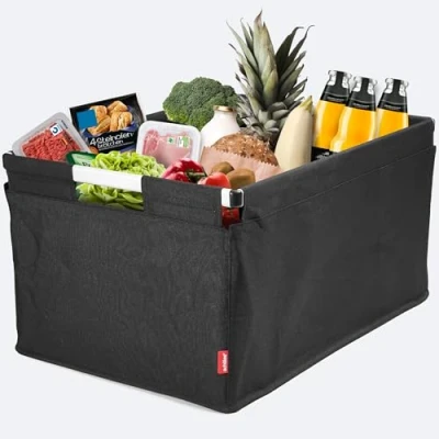 Obrázek achilles přepravní bedna, velký box, hliníkový nákupní košík, skládací box s hliníkovým rámem, do zavazadlového prostoru, 61,5 x 42 29 cm (černá)