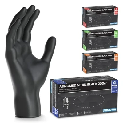 Obrázek 200x ARNOMED jednorázové rukavice černé, XL, nitrilové bez pudru, rukavice, latexu, gumové na jedno použití, nitril, S, M, L