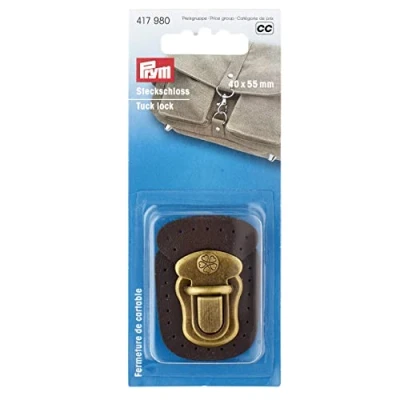 Obrázek Prym 417980 našití hnědý nástrčný zámek, kov/imitace kůže, hnědá, 40 x 55 mm