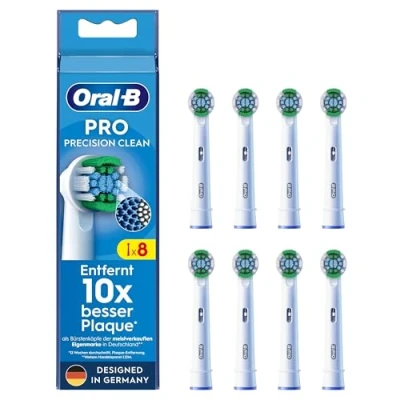 Obrázek Oral B Nástrčné kartáčky pro Precision Clean elektrický zubní kartáček, 8 kusů, čištění zubů s inovativními štětinami ve tvaru X, originální nástavec zubního kartáčku navržený v Německu
