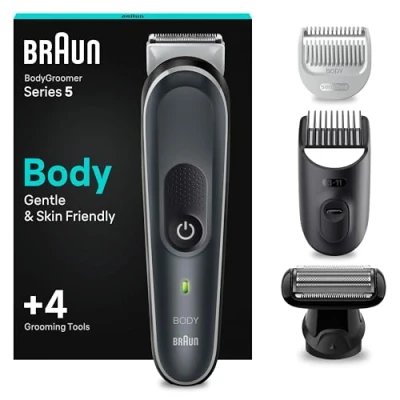 Obrázek Braun Řada 5 Bodygroomer / intimní holicí strojek, péče o tělo a odstraňování chloupků pro muže, hrudník, podpaží, hřebenové nástavce 1 11 mm, vodotěsný, 100 min. doba provozu, BG5370