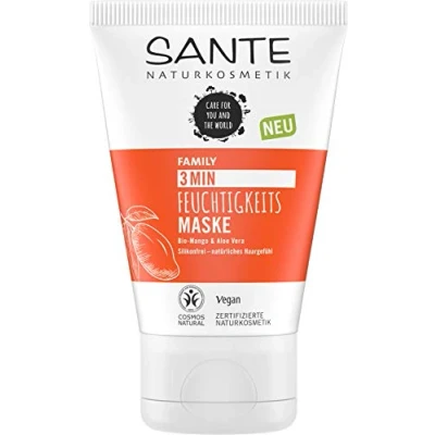 Obrázek SANTE Naturkosmetik 3 min hydratační maska Bio Mango &amp; Aloe Vera, intenzivní vlasová kúra, regeneruje a vyživuje poškozené vlasy, dodává vlhkost, zlepšuje rozčesávání, veganská, 100 ml