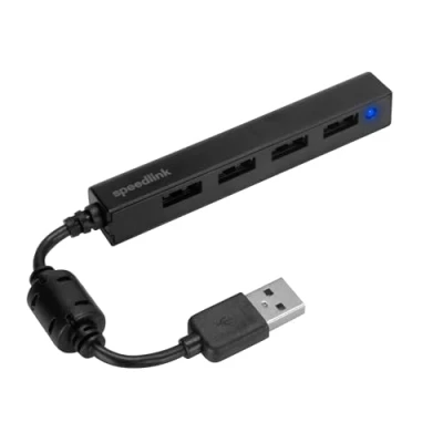Obrázek Speedlink SNAPPY Slim USB hub pasivní 4portový rozbočovač 2. 0 až 480 Mbit/s, 4 x A, s feritovým filtrem plášťových vln, krátký kabel 8 cm, černý
