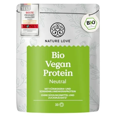 Obrázek NATURE LOVE® Bio veganský proteinový prášek neutrální 1 kg vícesložkový protein bez sladidel z dýňových a slunečnicových semen obsahuje 8 esenciálních aminokyselin