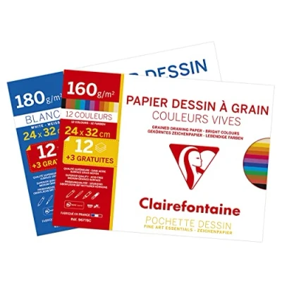 Obrázek Clairefontaine 196778AMZC Set mit 2 Packungen Zeichenpapier, x 15 Blatt, sortierte Farben, DN A4+, 24x32cm,
