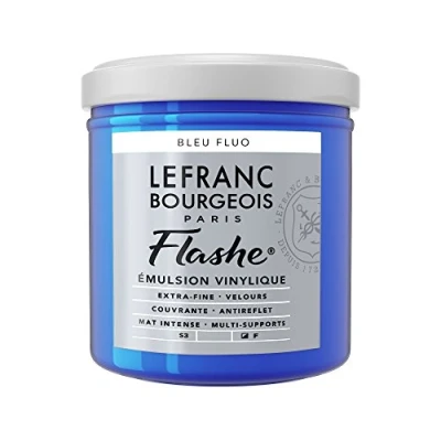 Obrázek Lefranc Bourgeois 300512 Flashe akrylová barva &amp; vinylová barva, vysoce pigmentovaná, elastická, stálá na světle, odolná proti stárnutí, matná, pro vnitřní i venkovní použití, 125 ml květináč fluomodrá