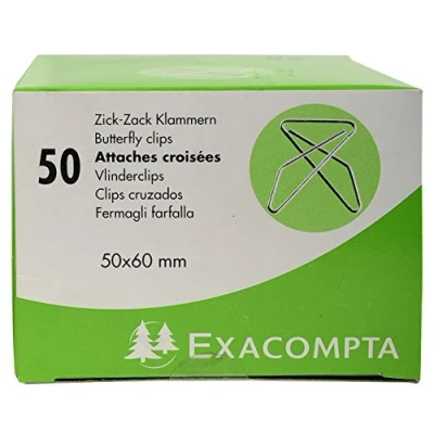 Obrázek Exacompta 14766E 50 ks klikatých kancelářských sponek x 60 mm rohové svorky z hliníku v praktickém úložném boxu