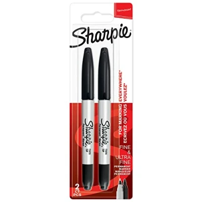 Obrázek SHARPIE Oboustranný permanentní popisovač s dvojitým hrotem (jemný a ultra jemný) černý inkoust 2 kusy