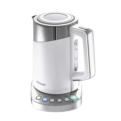 Obrázek CONCEPT Domácí spotřebiče RK3170 rychlovarná konvice s nastavením teploty, Cool Touch ušlechtilá ocel, 1,7 l, bílá, 2200 W, filtr proti vodnímu kameni, funkce KEEP Warm