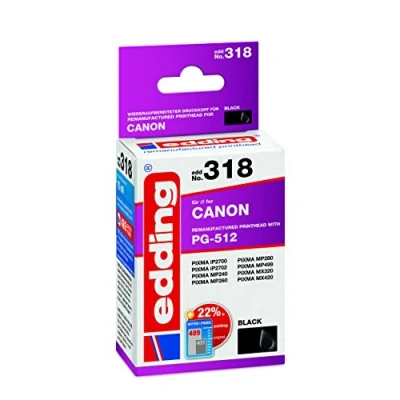Obrázek edding patrona do tiskárny EDD 318 jednotlivá černá 15 ml dosah 520 stran nahrazuje Canon PG 512