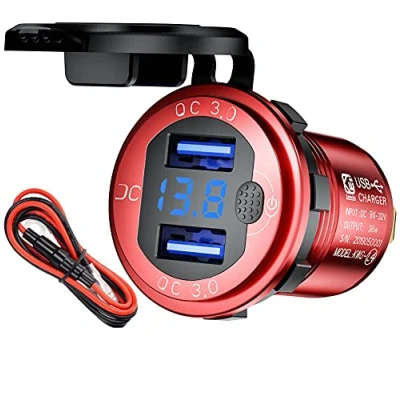Obrázek 12V USB zásuvka do auta nabíječka s LED voltmetrem zobrazení 12 voltů adaptér zapalovače vestavná zdířka 36 W QC 3.0 rychlé nabíjení pro obytný vůz, motocykl, námořnictvo,