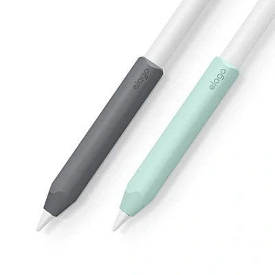 Obrázek elago Balení 2 silikonových rukojetí kompatibilní s Apple Pencil USB C, 2. a 1. generací, ergonomický design magnetickým nabíjením Double Tap (tmavě šedá/zelená)
