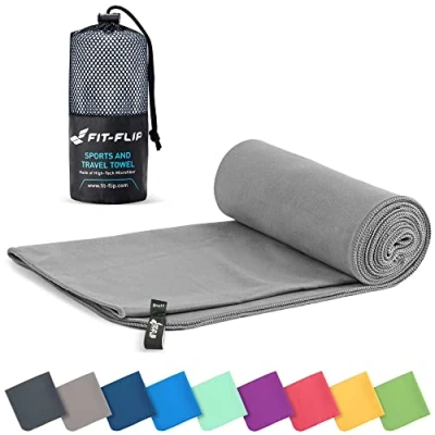 Obrázek Fit Flip ručník z mikrovlákna kompaktní ručníky ideální jako sportovní ručník, cestovní plážová osuška rychleschnoucí a lehká velký (60 x 120 cm, šedý)