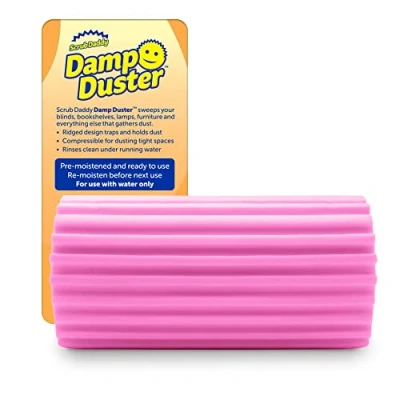 Obrázek Scrub Daddy Damp Duster, lze prát na prachovku, čisticí přístroje v domácnosti, prachová houba dřevěné žaluzie, radiátory, podlahové lišty, zrcadla a pavučiny, antistatická pro prach,