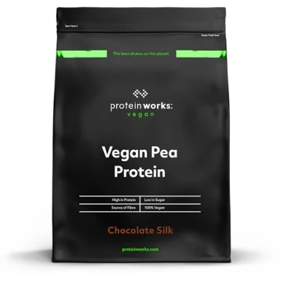 Obrázek protein Works hrášek 80 Vegan, 100% přírodní, rostlinný, bohatý na proteiny, bezlepkový, bez laktózy Chocolate Silk, 500 g