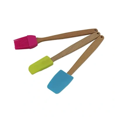 Obrázek Zenker 30939 Set 3 Mini Spatel Nudelholz, Silikon, Rosa, Blau, Grün, 20 x 4 cm