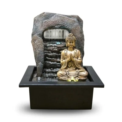 Obrázek Zen&#039;Light Zimmerbrunnen Dao Abnehmbarer Buddha &amp; LED Beleuchtung Moderne Zen Deko, Ideal für Meditation Entspannung Feng Shui Objekt H 26cm, Kastanie