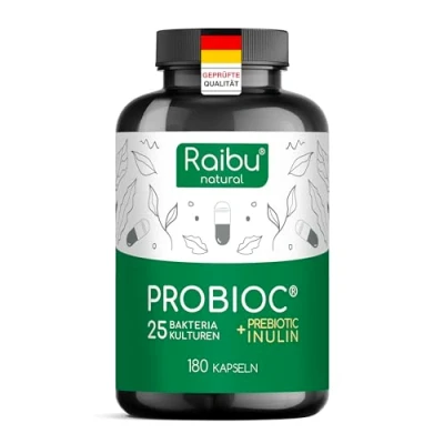 Obrázek Probioc Kulturen Komplex 25 kmenů bakterií + inulin 300 miliard CFU/g 180 vysoce koncentrovaných &amp; kapslí odolných žaludečním šťávám s Lactobacillus bifidobakteriemi Raibu
