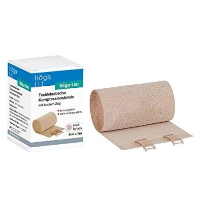 Obrázek Höga Lan textilní elastický kompresní obvaz s krátkým tahem 8 cm x 5 m příjemný na dotyk, prodyšný, pratelný, 1 bandáž