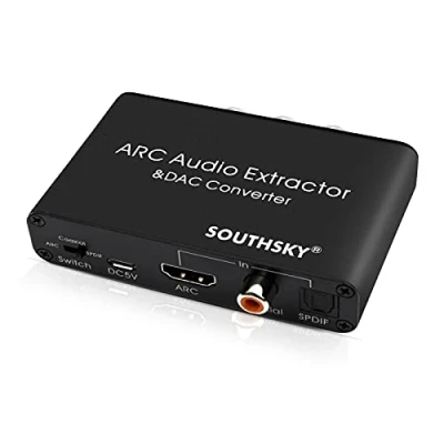 Obrázek SOUTHSKY DAC převodník 192 kHz, digitální na analogový L/R Cinch adaptér, HDMI ARC audio extraktor SPDIF, koaxiální, 3,5 mm, L/R, nastavitelná hlasitost CEC