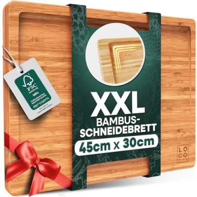 Obrázek Loco Bird Schneidebrett Holz 45x30x2cm Großes Holzbrett aus Bambus für die Küche, messerschonender Schneidbrett, Holzschneidebrett mit Saftrille, Cutting Board, Groß, Küchenbrett