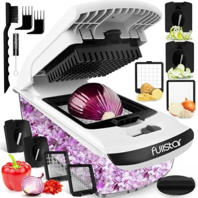 Obrázek Gemüseschneider Spiralschneider Gemüsehobel Gemüse Schneider Zwiebelschneider Kartoffelschneider Obstschneider Vegetable Chopper Cutter Dicer (4 in 1 Weiß)