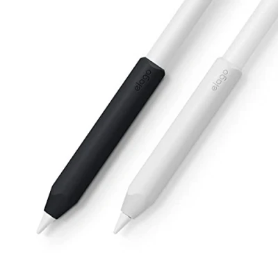 Obrázek elago Silikonová rukojeť [2 balení] kompatibilní s Apple Pencil 2. a 1. generací, držák z vysoce kvalitního silikonu, magnetickým nabíjením Double Tap (bílá/černá)