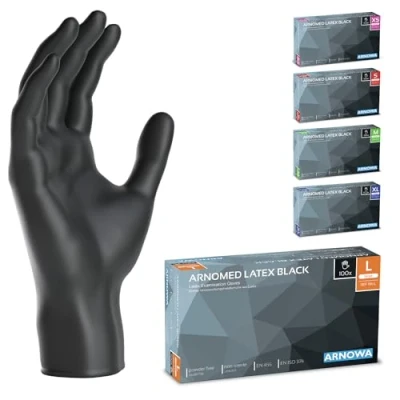 Obrázek ARNOMED 100x jednorázové rukavice L, latexové černé (1 x 100 ks) na jedno použití bez pudru, latex použití, čištění, rukavice,