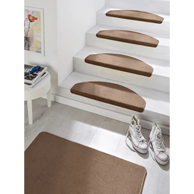 Obrázek Hanse Home Rohože na schody Fancy schodišťový koberec samolepicí bezpečnostní stupňovitý půlkruhový pro hnědá, cca 23 x 65 cm 15 kusů