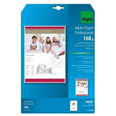 Obrázek SIGEL IP186 InkJet papír Professional, A4, 25 listů, speciální vrstva matná, bílá, 160 g, pro prezentace, reklamy, letáky