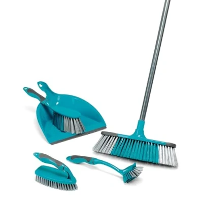Obrázek Beldray LA024152TQ 5 teiliges Reinigungsset Besen mit weichen Borsten, Kehrschaufel und Bürste, Scheuerbürste Spülbürste, Reinigungsutensilien, Frühjahrsputz Set, Kehren, weiche Griffe, Türkis