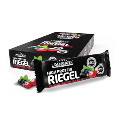 Obrázek Layenberger High Protein tyčinka Fitness Power Bar, hodně bílkovin, málo cukru balení 18 ks (18 x 35 g) brusinkový cassis