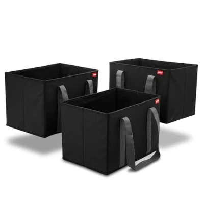 Obrázek achilles Sada 3 kusů nákupní košík se zesíleným dnem tašky skládací box taška bedna na 37 x 25 cm, černá, Koš