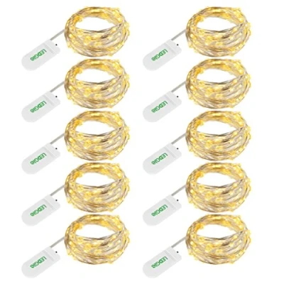 Obrázek LEDGLE 10dílný LED světelný řetěz baterie měď drátěný teplá bílá 1. 2 m a 24 světelné řetězy Vánoce na vodotěsná světla láhev dekorace