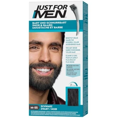 Obrázek Just For Men Knír a vousy, barva na tónování, eliminuje šedé vlasy pro plnější vzhled, s aplikátorem, černá, M55