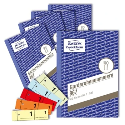 Obrázek AVERY Zweckform 8675 čísel šatů (A6, 2 500 číslovaných trhlin 1 na blok, po 100 kusech v jiné barvě, 5 bloků číslech) žlutá, oranžová, červená, modrá, zelená