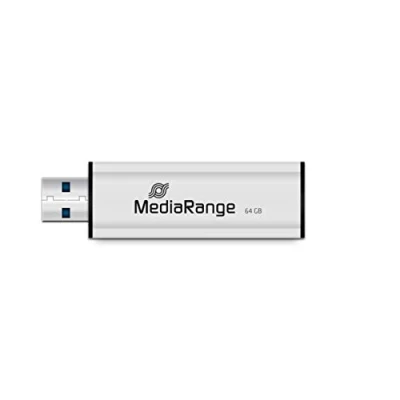Obrázek MediaRange USB 3.0 paměťový disk 64 GB mini flash s posuvným mechanismem a přívěskem na klíče, externí rozšíření paměti rychlostí čtení až 34 MB/s, barva stříbrná