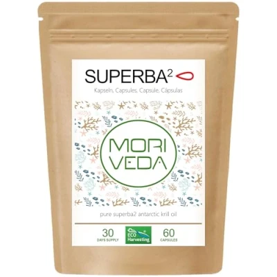 Obrázek Superba Premium Kapsle s krilovým olejem revolučním Omega 3 esterifikovaným astaxantinem, antioxidanty a vitamíny paměť imunitního systému srdce 60 kapslí MoriVeda