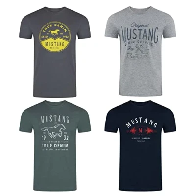 Obrázek MUSTANG tričko pánské bavlna Regular Fit sada 4 ks kulatý výstřih krátký rukáv letní potisk S logem černá bílá šedá modrá zelená M L XL XXL 3XL 4XL 5XL 6XL, Balení 15,