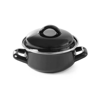 Obrázek HENDI Suppen /Sossentöpfchen, mit Deckel, Geflanschter Rand aus Edelstahl, 0,65L, ø135x(H)110mm, Schwarz