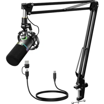 Obrázek MAONO XLR/USB sada dynamického mikrofonu, mikrofon RGB podcast s ramenem, softwarem, tlačítko pro vypnutí zvuku, regulátor gain, PC Gaming, streamování, nahrávání, PS4/5 Mac mixér atd. PD200XS