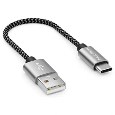 Obrázek deleyCON 0,15m nylonový USB C kabel 15 cm krátký nabíjecí datový typ kovová zástrčka nabíjení a synchronizace mobilního telefonu smartphonu