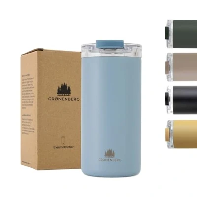 Obrázek Groenenberg Termopohárek 350 nebo 470 ml Hrnek na kávu s sebou 100% zabezpečený proti protékání udrží min. 4 hodiny teplé to go z recyklované ušlechtilé oceli (Sky, 473 ml)