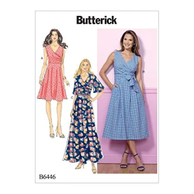 Obrázek Butterick B6446A50 vzor 6446 A5, dámské šaty, velikosti 34 40, kapesník, vícebarevné, 17 x 0,5 22 cm
