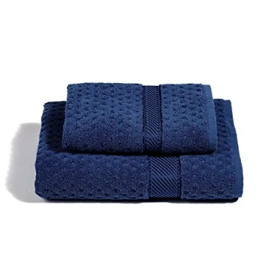 Obrázek Caleffi Handtücher Set, Baumwolle, 2 Stück, 60x110 cm+ 40x60 cm, Absorbierend, Widerstandsfähig, Einfach zu Waschen und Trocknen. Modell: Sirena, Mitternachtsblau.