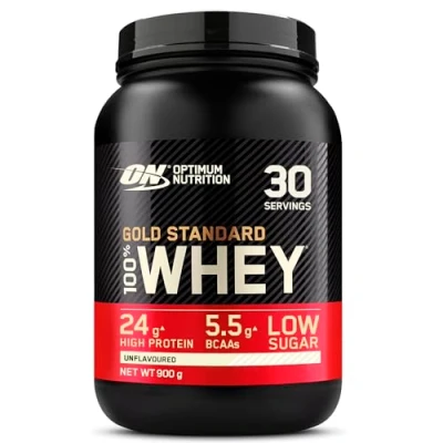Obrázek Optimum Nutrition ON Gold Standard Whey Protein Powder, proteinový prášek pro budování svalů, přirozeně obsažený BCAA a glutamin, Unflavored, 30 porcí, 900g, balení se může lišit