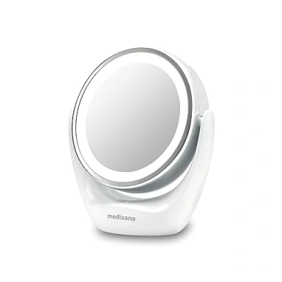 Obrázek medisana cm 835 kosmetické zrcadlo s LED osvětlením, stolní 5násobným zvětšením, zrcátko na líčení, oboustranné, otočné o 360, bílé, 40 x 30